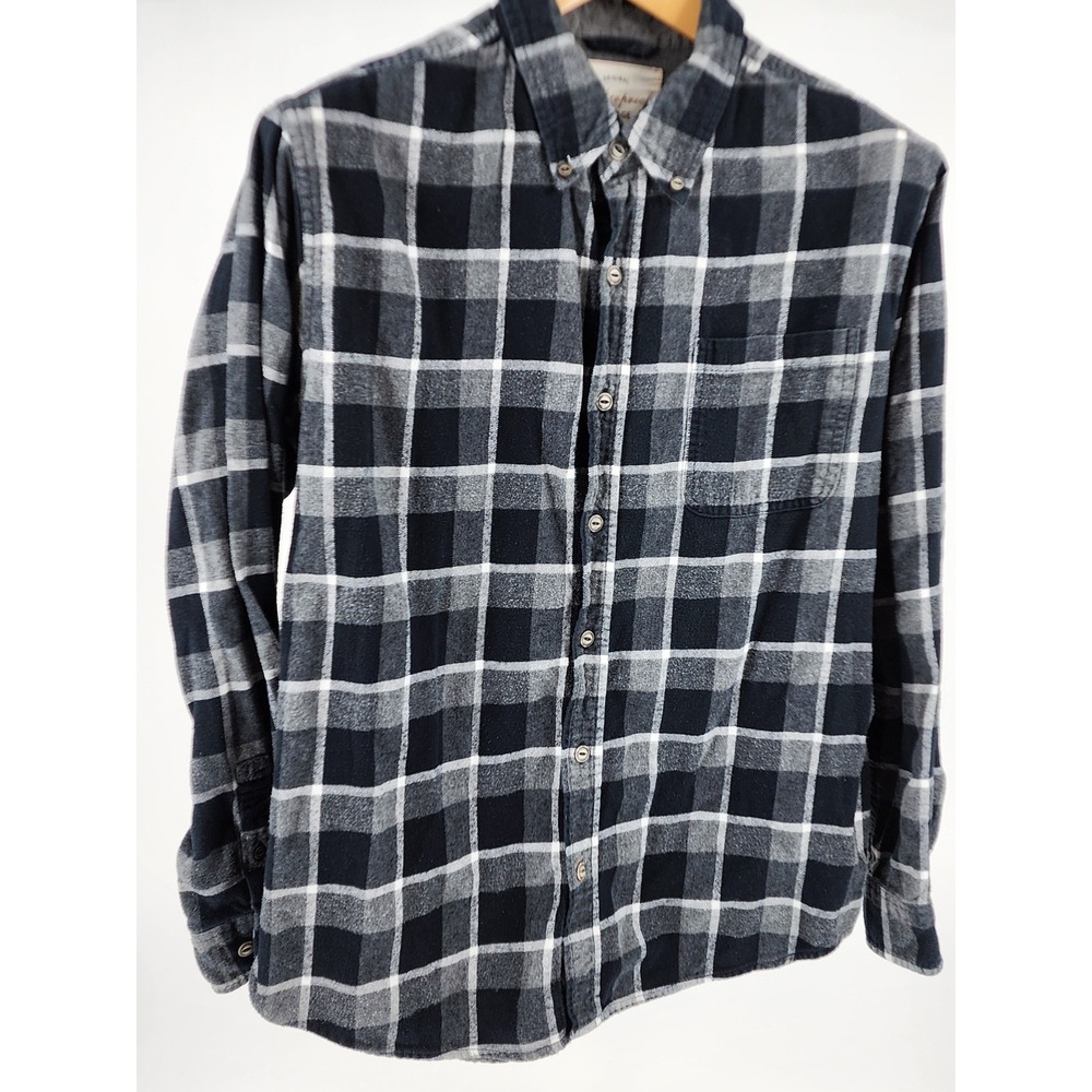 Weatherproof Vintage Mens Large Flannel Black White Plaid‎ Long Sleeve Button Up